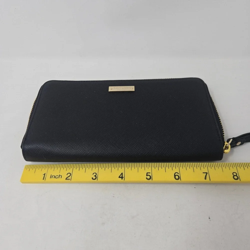 Kate‎ Spade New York Black Saffiano Leather Zip Around Wristlet Wallet Gold Logo